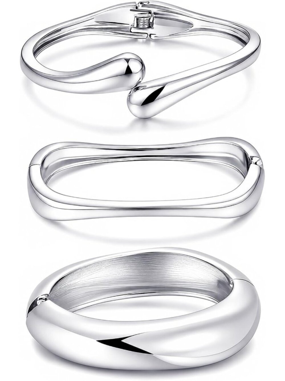 Trendy Chunky Gold Bangle Bracelets Set, Stackable 14k Gold Plated Cuffs